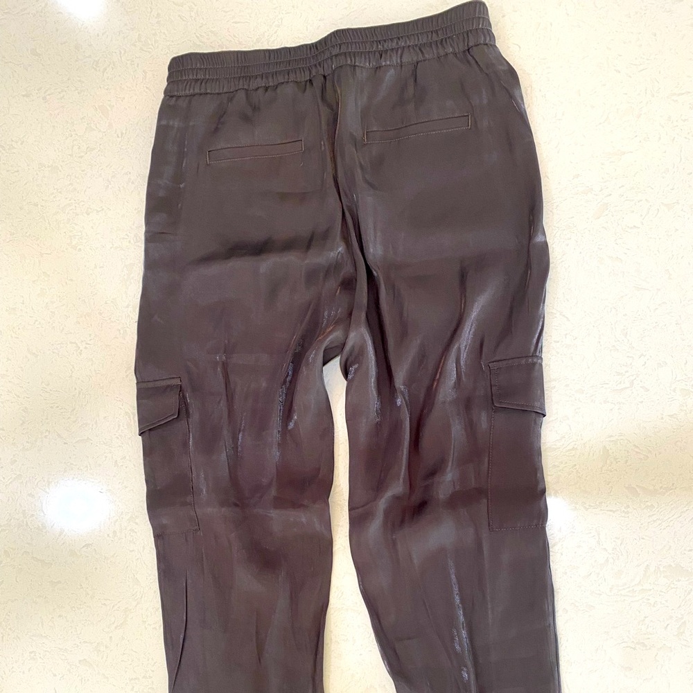 Anthropologie Satin Joggers size Medium Army Green
